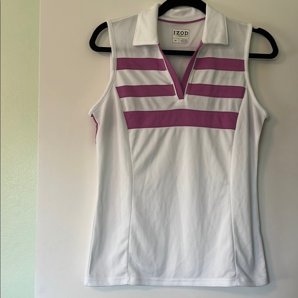 Izod White and Purple Fitted Polo Tank Top